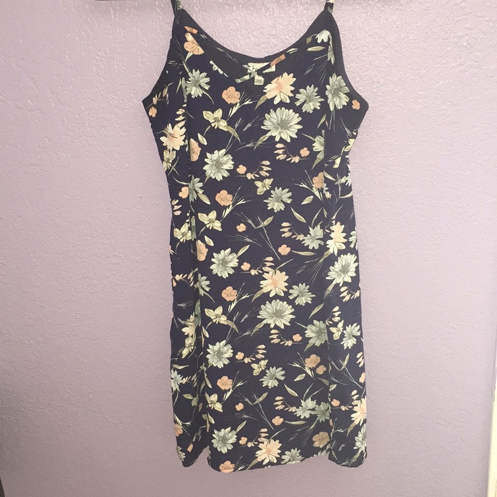 floral printed cross strap front slip dress